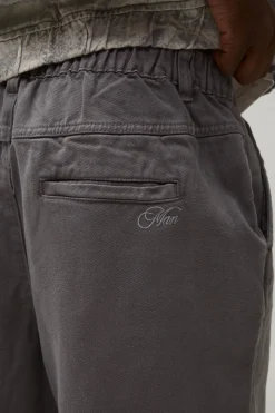 boohooMAN Pantalon en sergé délavé à coupe ample avec ceinture moitié-moitié<Homme Tout Afficher|Pantalons Grande Taille