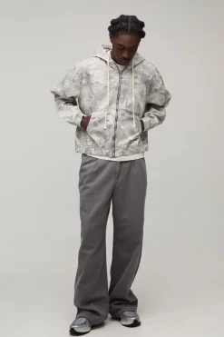 boohooMAN Pantalon en sergé délavé à coupe ample avec ceinture moitié-moitié<Homme Tout Afficher|Pantalons Grande Taille