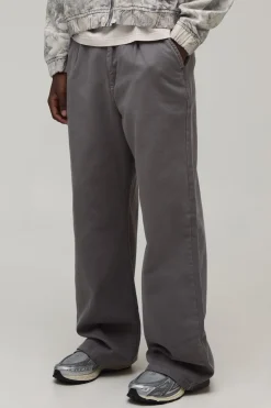 boohooMAN Pantalon en sergé délavé à coupe ample avec ceinture moitié-moitié<Homme Tout Afficher|Pantalons Grande Taille