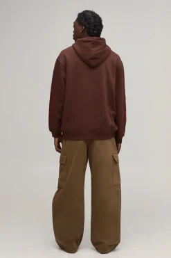Pantalon en sergé lavé à coupe ample, avec ceinture moitié-moitié et poche cargo