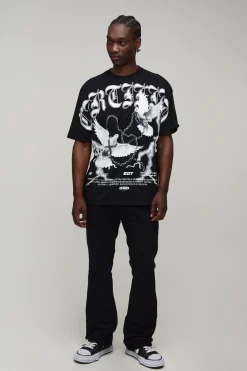 boohooMAN Pantalon En Sergé Lavé Taille Haute Évasé Slim Mi-parti Pour Grande Taille<Homme Pantalons Tall|Tout Afficher