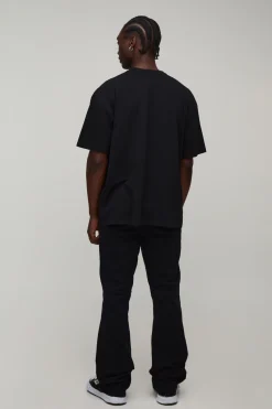boohooMAN Pantalon En Sergé Lavé Taille Haute Évasé Slim Mi-parti Pour Grande Taille<Homme Pantalons Tall|Tout Afficher