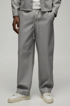Pantalon en synthétique Gaufré à Taille Élastique Coupe Décontractée