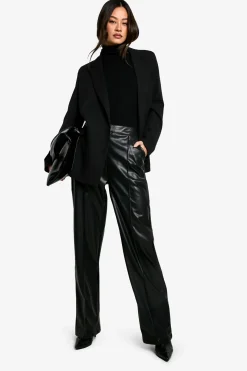 Pantalon en synthétique à jambe droite et coupe longue