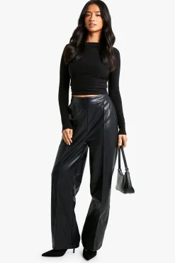 boohoo Pantalon en synthétique pour petite à jambe droite<Femme Pantalons|Tailleurs
