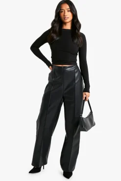 boohoo Pantalon en synthétique pour petite à jambe droite<Femme Pantalons|Tailleurs