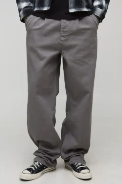 boohooMAN Pantalon en twill lavé, coupe décontractée longue, à ceinture bicolore<Homme Pantalons Tall|Tout Afficher
