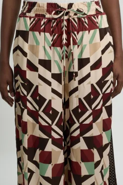 Pantalon En Viscose Satinée À Imprimé Multicolore