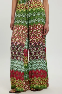 Pantalon En Viscose Satinée À Imprimé Multicolore