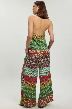 Pantalon En Viscose Satinée À Imprimé Multicolore