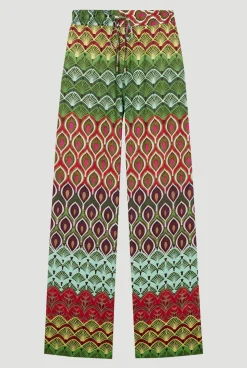 Pantalon En Viscose Satinée À Imprimé Multicolore