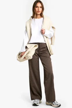 boohoo Pantalon à fines rayures à taille avec cordon de serrage<Femme Pantalons