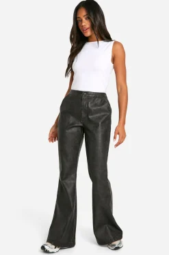 Pantalon flare en synthétique lavé taille haute