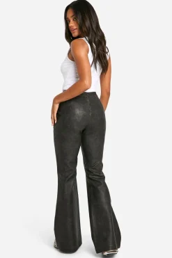 Pantalon flare en synthétique lavé taille haute