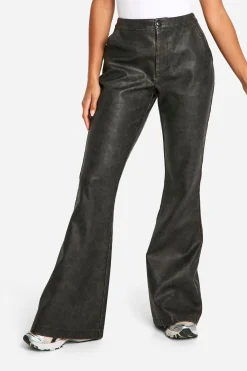 Pantalon flare en synthétique lavé taille haute