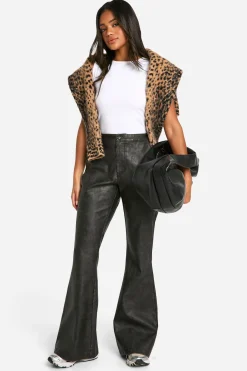Pantalon flare en synthétique lavé taille haute