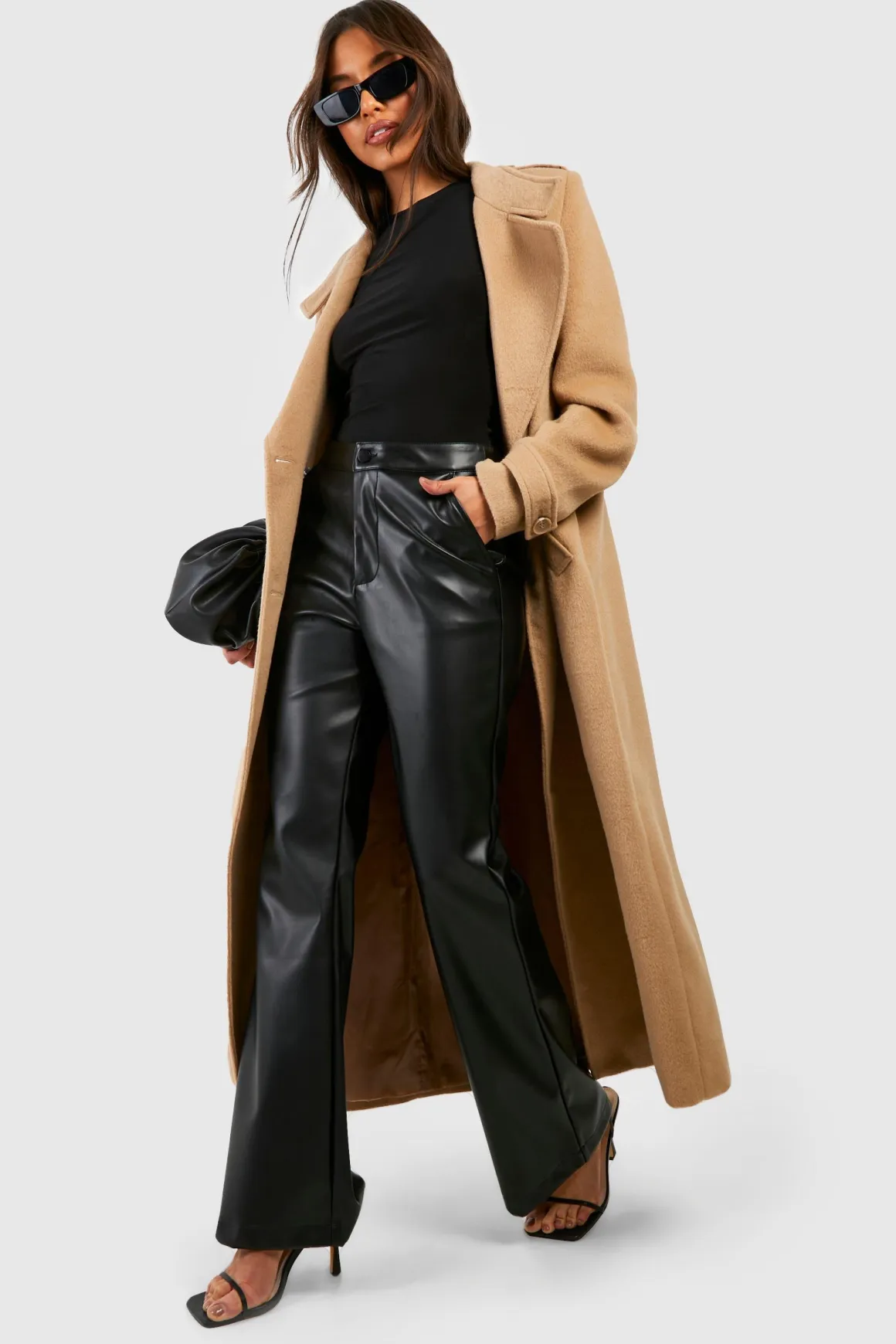 Pantalon flare taille haute synthétique