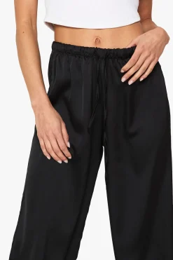 Pantalon fluide ample à jambes larges en satin avec cordon de serrage