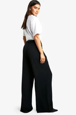 Pantalon fluide ceinturé à jambes larges pour grandes tailles