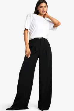 Pantalon fluide ceinturé à jambes larges pour grandes tailles