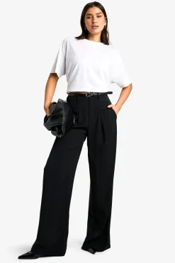 Pantalon fluide ceinturé à jambes larges pour grandes tailles