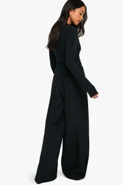 boohoo Pantalon fluide à taille à cordon et jambes larges<Femme Pantalons