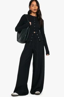 boohoo Pantalon fluide à taille à cordon et jambes larges<Femme Pantalons