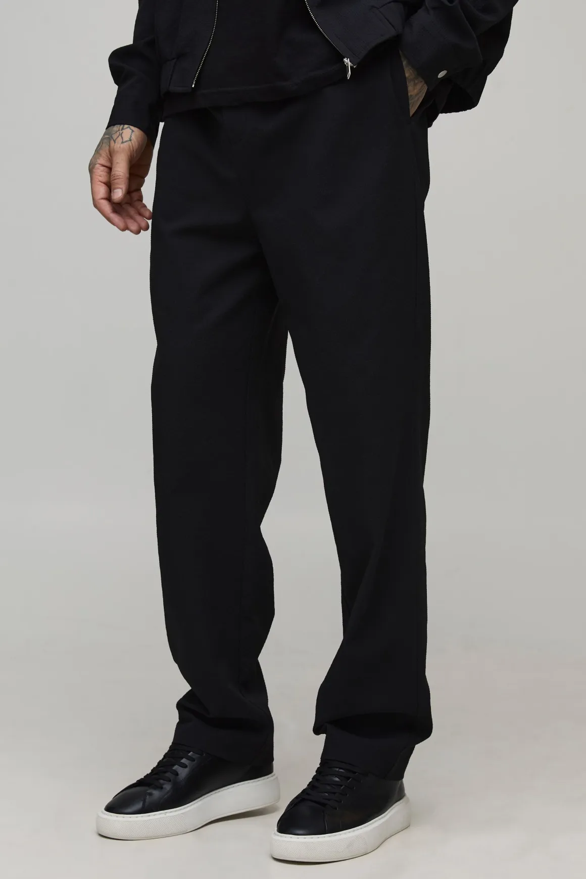 Pantalon Fuselé Taille Haute à Cordon en Seersucker Tissé Texturé