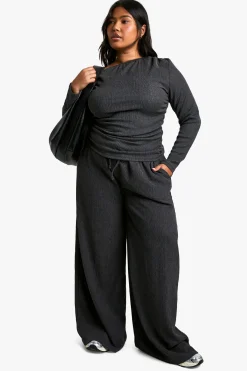PANTALON GRANDE TAILLE À CORDON TEXTURÉ