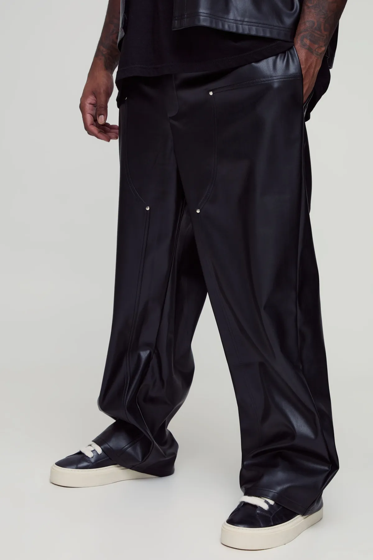 boohooMAN Pantalon Grande Taille Coupe Décontractée Ceinture Fixe avec Empiècements Ouvrier synthétique<Homme Tout Afficher|Pantalons Grande Taille