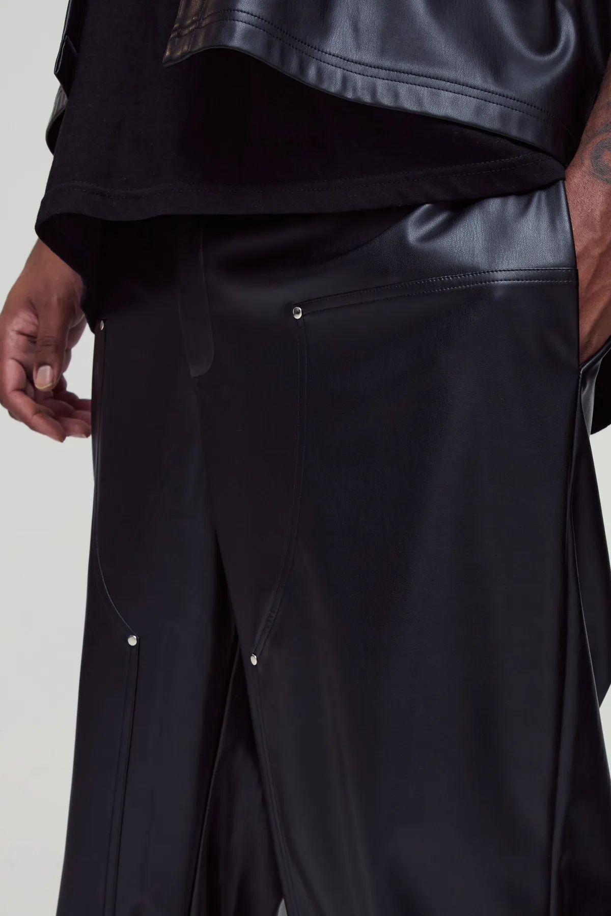 boohooMAN Pantalon Grande Taille Coupe Décontractée Ceinture Fixe avec Empiècements Ouvrier synthétique<Homme Tout Afficher|Pantalons Grande Taille