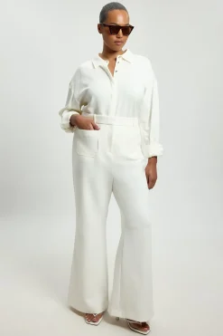 Pantalon Grande Taille Droit Compact Stretch À Poches