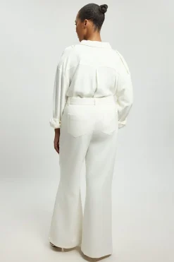 Pantalon Grande Taille Droit Compact Stretch À Poches