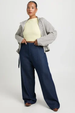 Pantalon Grande Taille En Chambray Avec Détail Nœud À La Taille