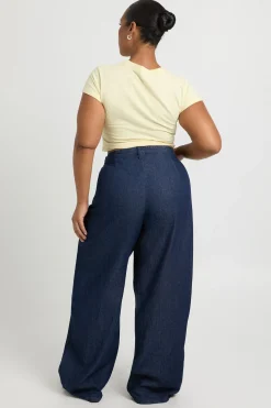 Pantalon Grande Taille En Chambray Avec Détail Nœud À La Taille