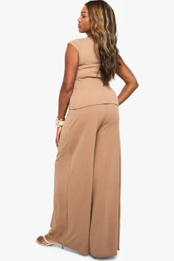 boohoo Pantalon grande taille en côtes Ripple avec cordon de serrage<Femme Pantalons