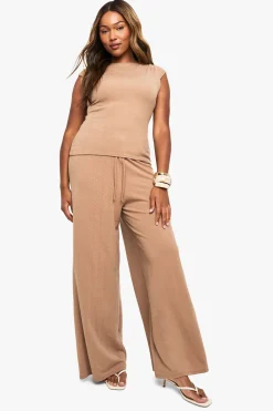 boohoo Pantalon grande taille en côtes Ripple avec cordon de serrage<Femme Pantalons