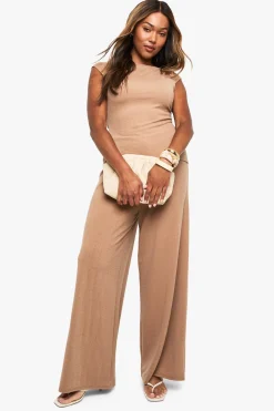 boohoo Pantalon grande taille en côtes Ripple avec cordon de serrage<Femme Pantalons