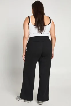 Pantalon Grande Taille en Jersey à Taille Repliée et Jambes Évasées