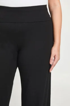 Pantalon Grande Taille en Jersey à Taille Repliée et Jambes Évasées