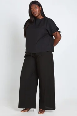 Pantalon Grande Taille En Lin À Taille Élastiquée Et Jambes Larges