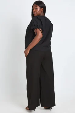 Pantalon Grande Taille En Lin À Taille Élastiquée Et Jambes Larges