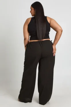 Pantalon Grande Taille En Lin À Jambes Larges Taille Basse Avec Liens Sur Les Côtés