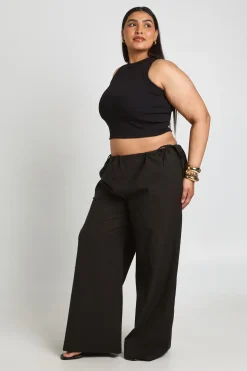 Pantalon Grande Taille En Lin À Jambes Larges Taille Basse Avec Liens Sur Les Côtés