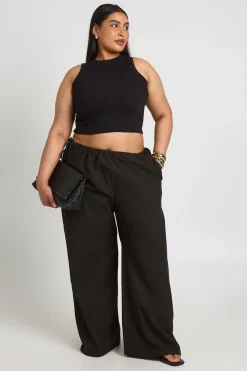 Pantalon Grande Taille En Lin À Jambes Larges Taille Basse Avec Liens Sur Les Côtés