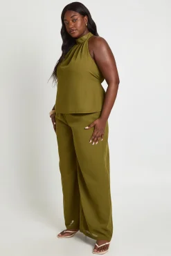 boohoo Pantalon Grande Taille En Mousseline Taille Mi-haute Coupe Évasée<Femme Pantalons