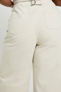 Pantalon Grande Taille En Sergé À Taille Ajustable Et Jambe Droite