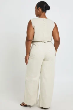 Pantalon Grande Taille En Sergé À Taille Ajustable Et Jambe Droite