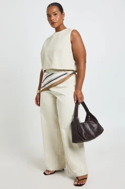 Pantalon Grande Taille En Sergé À Taille Ajustable Et Jambe Droite