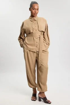 Pantalon Grande Taille En Sergé De Cupro Style Utilitaire